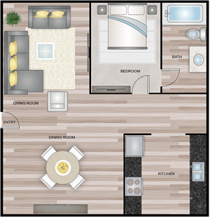 One Bedroom / One Bath - 612 Sq. Ft.*