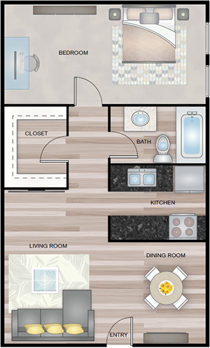 One Bedroom / One Bath - 720 Sq. Ft.*
