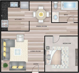 One Bedroom / One Bath - 750 Sq. Ft.*