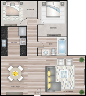 Two Bedroom / One Bath - 870 Sq. Ft.*