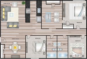 Three Bedroom / Two Bath - 1,284 Sq. Ft.*